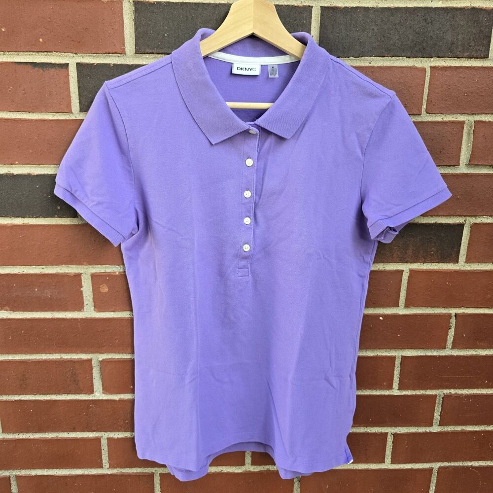 DKNYC Women Purple Short Sleeve Polo Medium Cotton Elastane RN 68596